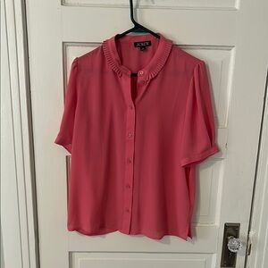 J. Crew Pink Mandarin Collar Short Sleeve Blouse